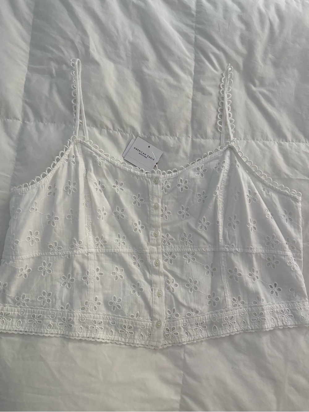 American Eagle Outfitters White Eyelet Button-Front Cami